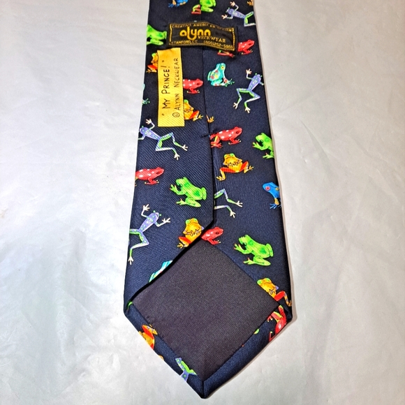 Alynn Neckwear Frogs 💯 Silk Designer Necktie 57" x 3.75" Blue w/ Multi-colors - Picture 8 of 10